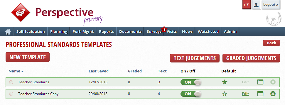 Managing the Professional Standards Templates