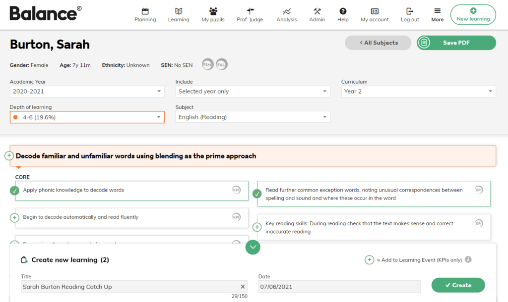 Individual Learning Event screenshot