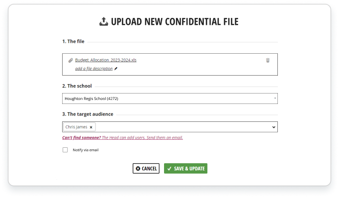 Upload Confidential FIle Menu 