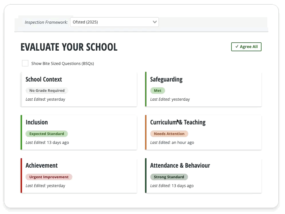 Animated screenshot showing the ability to switch between multiple inspection frameworks