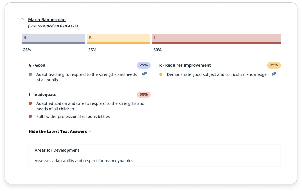 Screenshot showing development feedback analysis