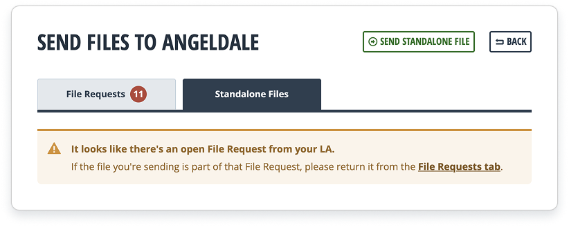 Screenshot of a banner informing users there is a relevant open file request