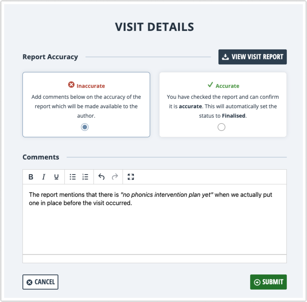 Screenshot of part of new QA workflow