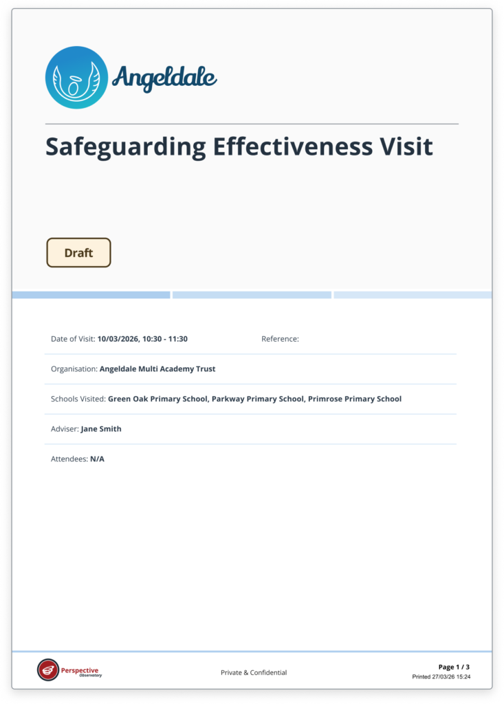 Screenshot of visit report cover